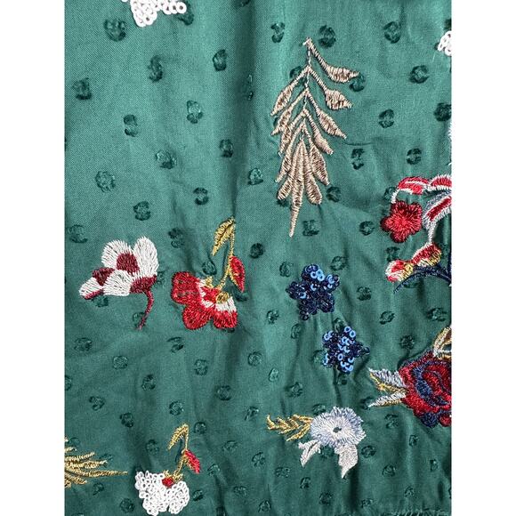 Tularosa Lindsay Dress in Emerald Ruffled Sleeves Embroidered Sparkle Size Small - Picture 8 of 10